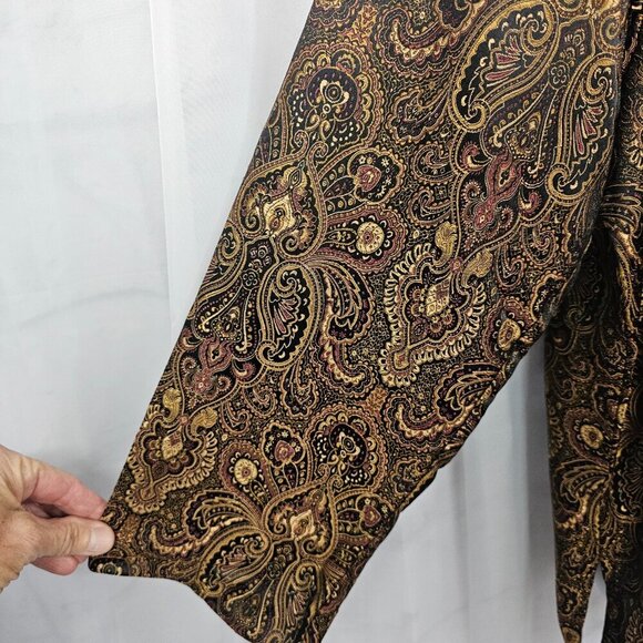 Vintage Drapers & Damons Blouse Brown Burgundy Jacquard Brocade Button-Down M - Picture 3 of 12